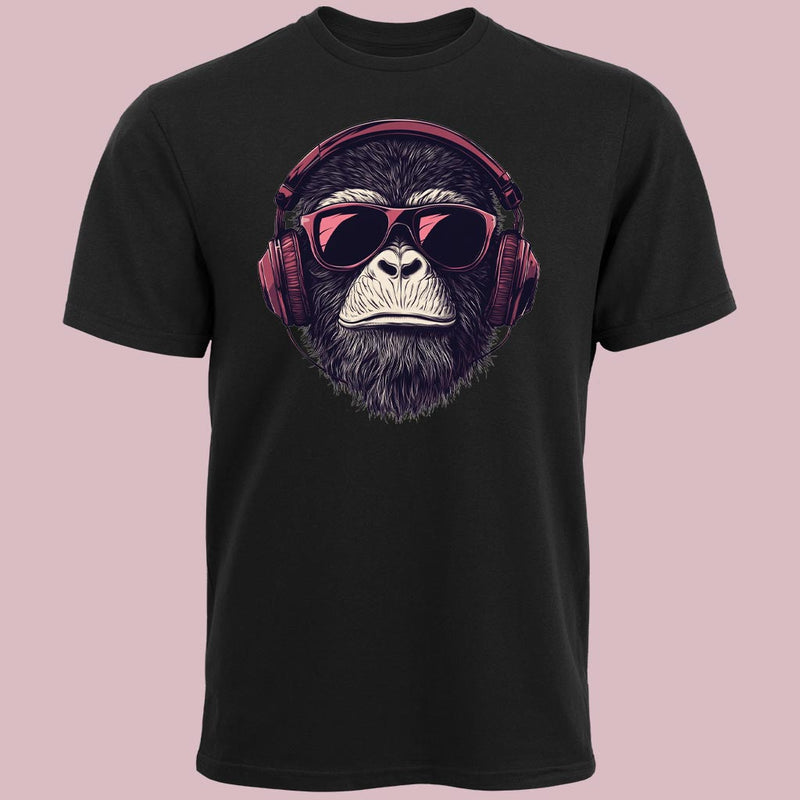Cool monkey wearing headphones and sunglasses